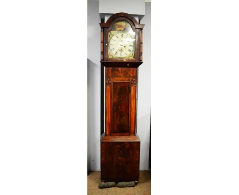 A 19th Century mahogany longcase clock, the 12 1/2inch white painted dial with Roman hours, subsidiary dates and seconds dial