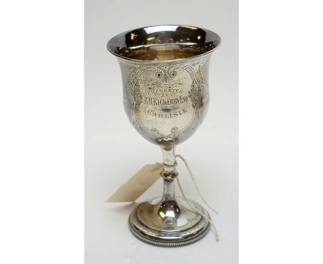 Victorian silver trophy cup, by Hilliard &amp; Thomason, Birmingham 1876, with presentation inscriptions. 