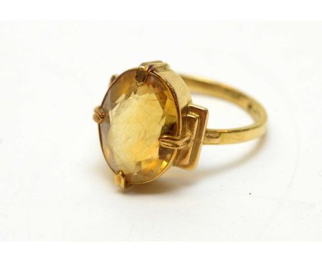 A citrine ring, the 18ct yellow gold shank dated Chester 1942, ring size M. 
