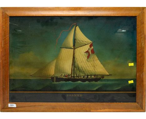 British School - A portrait of the cutter Joanne under full sail, crystoleum, 40 x 58cms, in veneered softwood frame.
