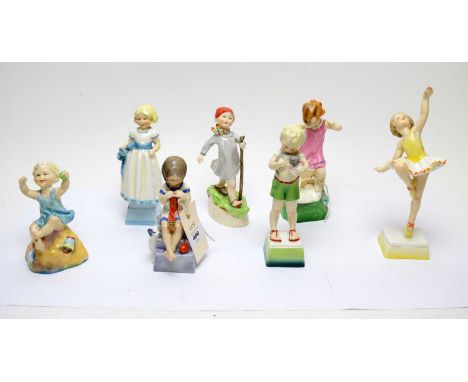 A set of seven Royal Worcester 'Children of the Week' figures, comprising: 'Monday's child is fair of face'; 'Tuesday's child