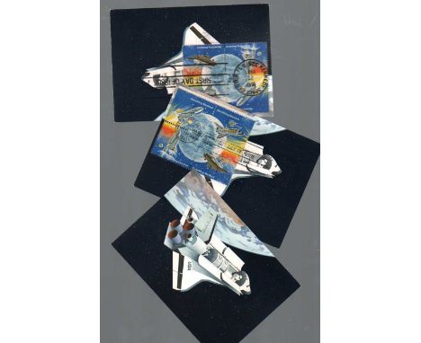Space Shuttle Colour Postcard Collection. 3 colour 1981 Space Shuttle postcards with stamps and Kennedy Space Centre first da
