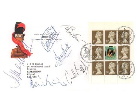 Manchester United legends signed first day cover. Clean 1997 75 Years of the BBC first day cover with BBC miniature sheet and