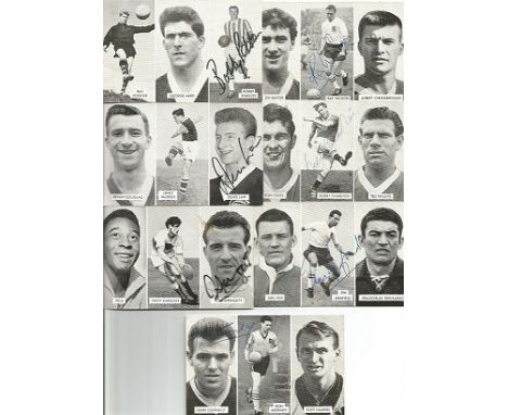 Seven vintage signed football cards. Set of seven vintage 7cm x 11cm Cup-Tie Stars of All Nations collector's cards, each ind