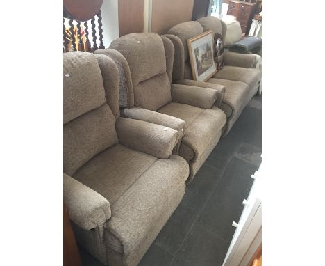 A 3 piece fawn suite with manual reclining armchair 