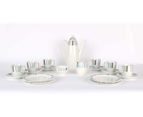 Burleigh Ware, Burslem "Costa Brava" Six Setting Coffee Set 1960s, grey and duck egg colourway, comprising tall coffee pot wi