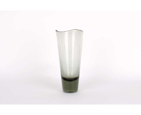 Per Lütken (Danish 1916-1998) for Holmegaard Tall 'Model 11689' Vase Circa 1950s, tapered form, smoked glass with 'wavy' rim,