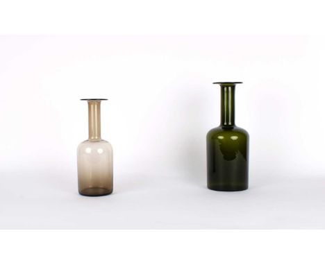 Otto Brauer (Danish 1911-1984) for Holmegaard Two Graduated Gulvvases Designed 1962, the taller in bottle green and the small