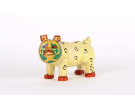 Louis Wain (British 1860-1939) for Max Emanuel & Company Rare "Lucky Bully Bulldog" Futurist Pottery Figure/Spill Vase  Circa