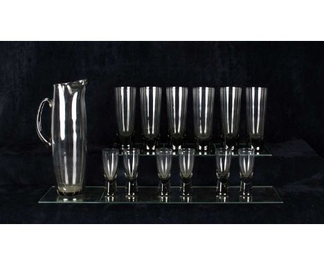 Per Lütken (Danish 1916-1998) for Holmegaard Tall "Roskilde" Martini Pitcher/Jug with Sets of Six "Canada" Highball and Sherr