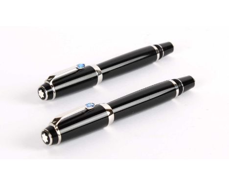 Montblanc, Germany "Boheme Bleu" Fountain Pen and Rollerball Circa 2000, discontinued, in black resin with paladium trim, eac