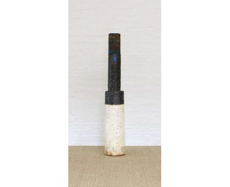 Robin Welch (British 1936-2019) Tall Floor Vase Stoneware, two-tone black and cream glaze with polychrome detail, stamped mar