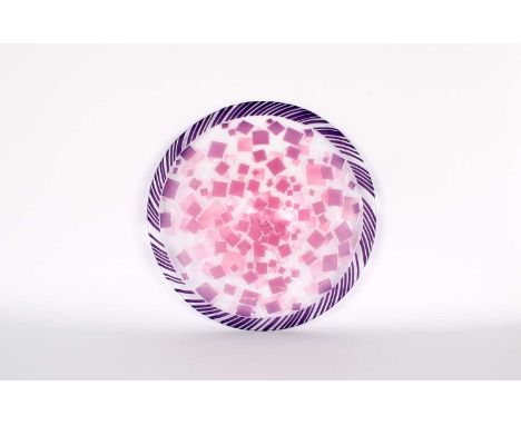 Bob Crooks (British 1965-) at First Glass Studio, Devon Large and Unique Studio Glass Platter or Charger Clear with purple ba
