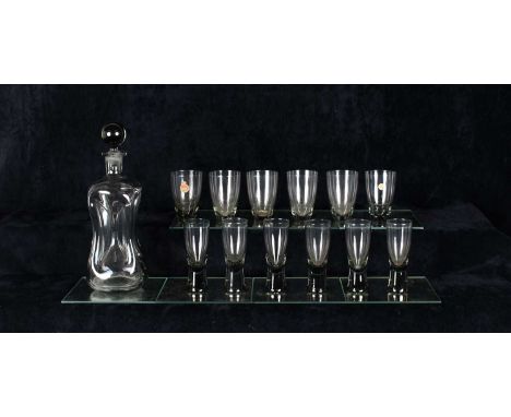 Per Lütken (Danish 1916-1998) for Holmegaard Large "Kluk Kluk" Decanter with Sets of Six "Canada" Sherry Glasses and Six "Cop