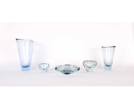 Per Lütken (Danish 1916-1998) for Holmegaard Four 'Ice Blue' Vases and Bowl All circa 1950s/60s, the two taller nos. 16751 an