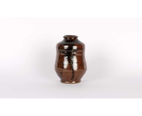Mike Dodd (British 1943-) Stoneware Waisted Vase Circa 2008, tenmoku glaze with repeated wax resist motif to body, bearing ma