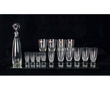 Per Lütken (Danish 1916-1998) for Holmegaard Tall "Aristokrat" Decanter, Group of "Canada" Glasses and Four Large "Copenhagen