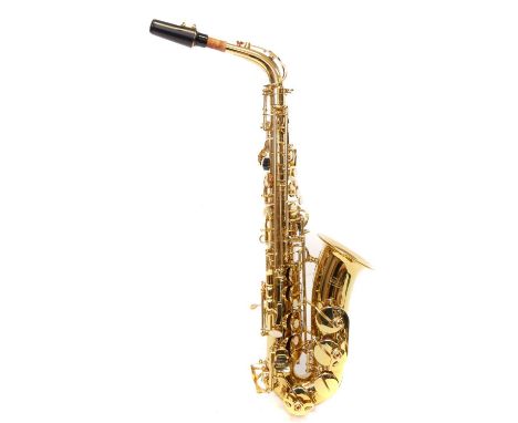 SMS Academy "Scholarship Series" Alto Saxophone Serial number 00123, with case containing pad saver mop, strap, spare reeds e