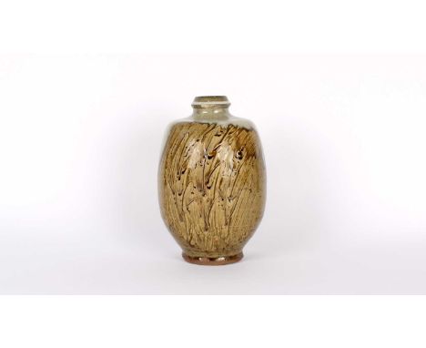 Jim Malone (British 1946-) at Lessonhall Pottery Tall Stoneware Vase Circa 2006, ovoid body in brown and grey glaze with sgra