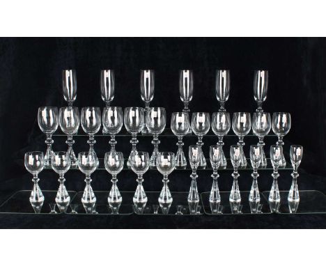 Bent Severin (Danish 1925-2012) for Holmegaard Large and Rare Suite of "Prince" Table Glasses Designed in 1957, clear crystal