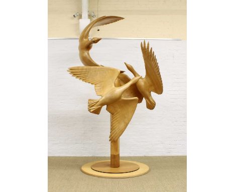 Walter Ritchie (British 1919-1997) "Flying Geese" (1981-83)  Large, rare and impressive sculpture carved in sycamore, ebony a