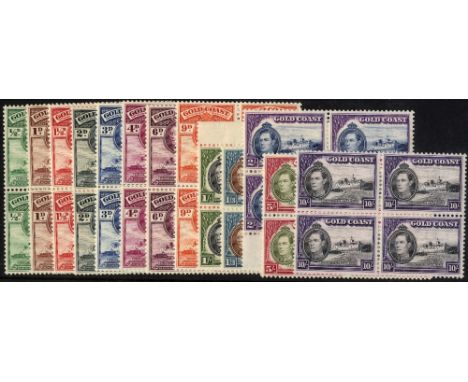 Gold Coast. 1939-43 comb perf set of thirteen in unmounted mint blocks of four. SG 120a-32 (£140)/CW 12-24