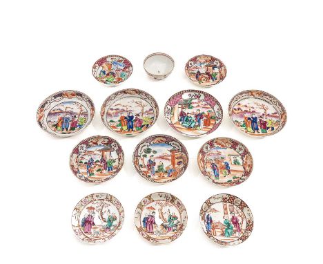 Including one cup and 12 small plates or saucers, largest plate is 16 cm. in diameter, in diverse conditions.
