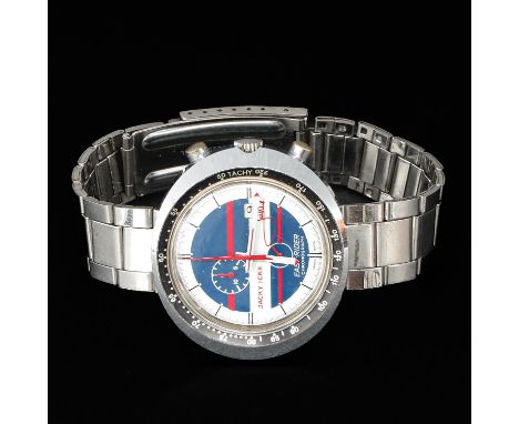 JACKY ICKX model, Easy Rider Chronograph, steel band, 1970s, with depth gauge, hand winder, 44 mm. in diameter.