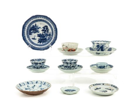Including 5 cups and 9 saucers, largest saucer is 15 cm. in diameter, in diverse conditions.