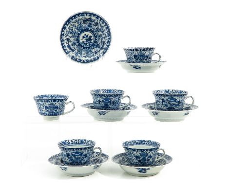 Blue and white floral decor, Kangxi mark, saucers are 13 cm. in diameter, in diverse conditions.