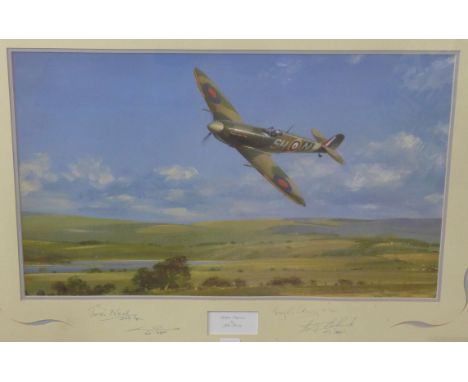 A signed John Young print, Spitfire Supreme, 38 x 60cms, framed
