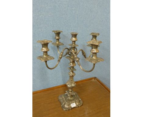 A silver plated candelabra