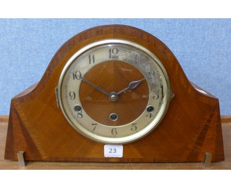 An Art Deco inlaid walnut Whittington chime mantel clock