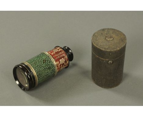 A George III stained ivory and shagreen spyglass by Dollond of London, late 18th century, single draw cylindrical form, with 