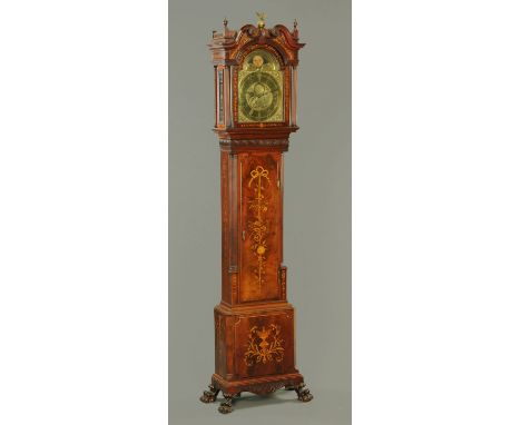 A George III mahogany longcase clock by John Wyke of Liverpool, with mahogany and marquetry case, with brass finial above the