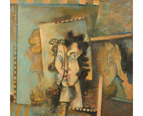 Anthony Wishaw (b. 1930), acrylic/collage, "Reflections".  24 ins x 23 ins, framed, signed with initials, bearing Royal Acade