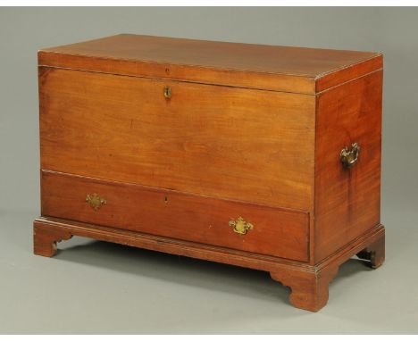 A George III mahogany coffer, with single drawer to the base, brass carrying handles and raised on bracket feet.  Width 122 c