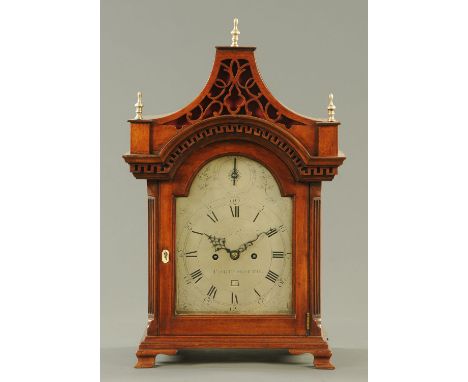 A George III mahogany bracket clock by Thomas Shippard of Portsmouth, with silvered dial, two-train fusee movement and with v
