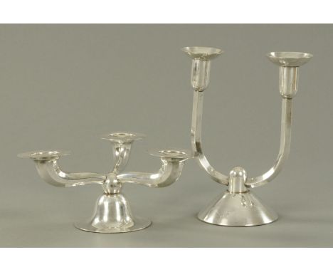 Hebrew Interest - A twin branch silver plated Shabbat candlestick and a three branch silver plated candlestick, each impresse