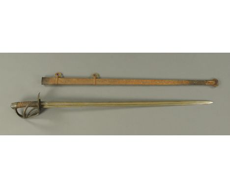 A French heavy cavalry troopers sword, early 19th century, with spear point blade cut with twin broad fullers on each face, s