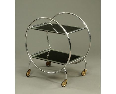 An Art Deco glass and chrome two tier trolley.  Width 67 cm.    CONDITION REPORT:  The stand is structurally sound with no re