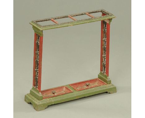 A Victorian cast iron stick stand, with lozenge registration mark and makers stamp.  Width 55 cm, height 56 cm (see illustrat