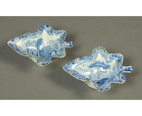 A pair of Spode Pearlware pickle dishes, early 19th century, with blue and white transfer printed decoration, printed marks t