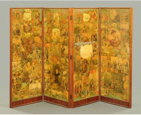 A Victorian mahogany framed scrapwork screen.  Each panel 63.5 cm x 146.5 cm.
