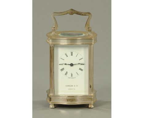 A Garrard & Co. silver plated carriage clock, brass, timepiece only, the movement stamped "Henley, England".     CONDITION RE