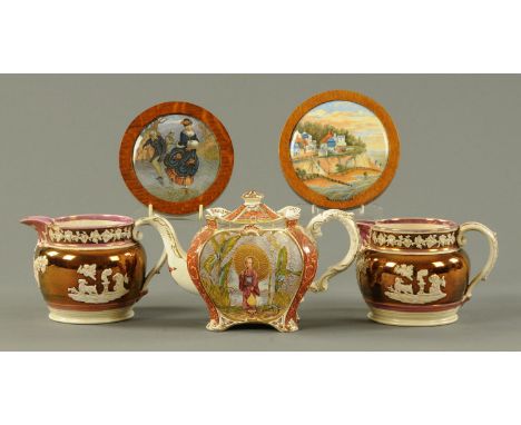 A Burgess & Leigh Aesthetes teapot, late 19th century, with transfer printed decoration of a Japanese figure holding a paraso
