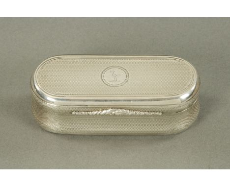 A George IV silver snuffbox, by John Linnett, London 1824, of oblong waisted form, the lid with roundel engraved with an ostr