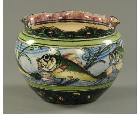 A Thomas Forrester & Sons planter "A Dean Art Nouveau", decorated with fish.  Diameter 28 cm.    CONDITION REPORT:  There is 