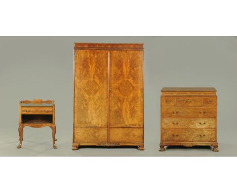 A Whytock & Reid of Edinburgh mahogany bedroom suite, comprising wardrobe, chest of drawers and side table, the chest of draw
