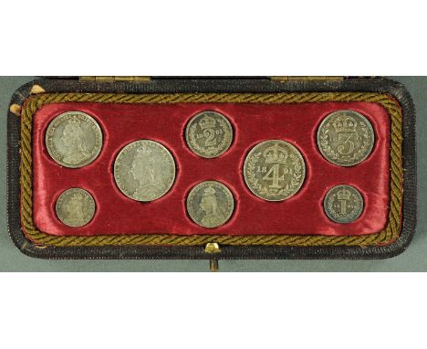 Victoria, 2 x 1891 Jubilee head Maundy sets, all in a single contemporary leather case with red silk lining, almost UNC but w